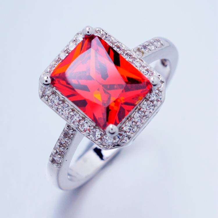 Ladies Elegant 10K White Gold Filled Ring with Red Ruby ( Size 8 )
